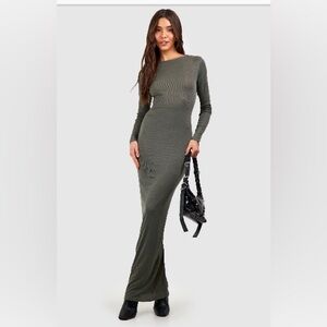 Khaki maxi ribbed body con dress